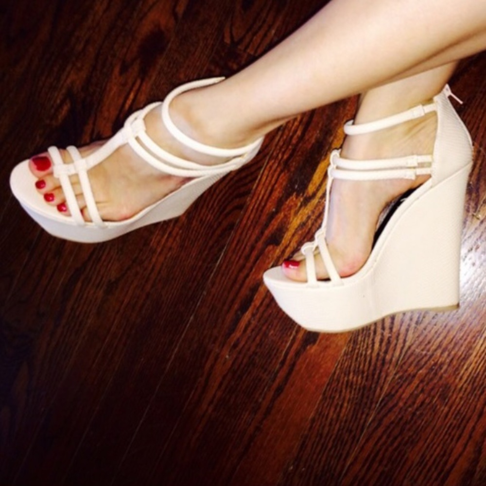 Nude Snakeskin Gladiator Wedge Heels